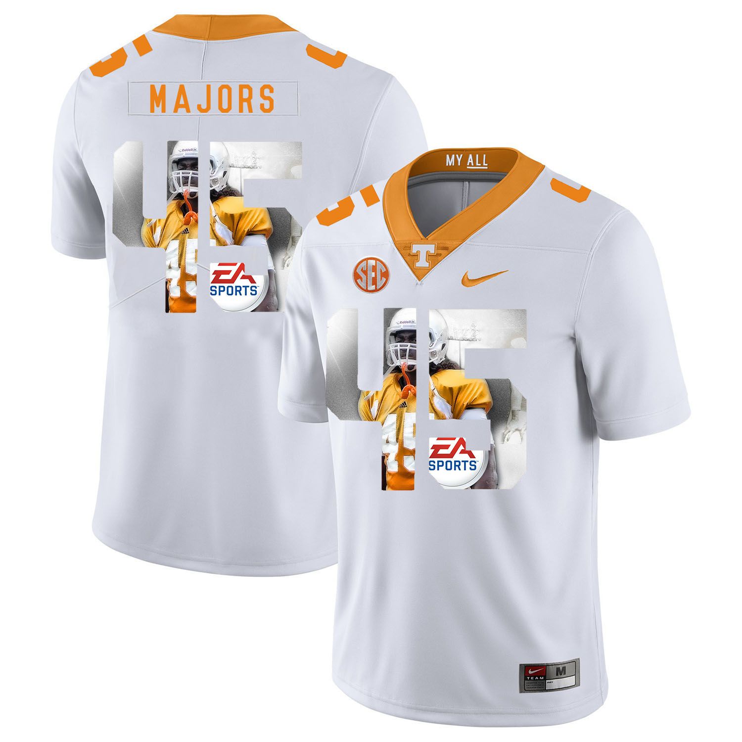 Men Tennessee Volunteers 45 Majors White Fashion Edition Customized NCAA Jerseys